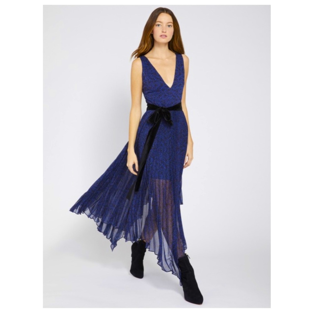 ALICE + OLIVIA Aiden Asymmetrical MIDI Dress Pleated